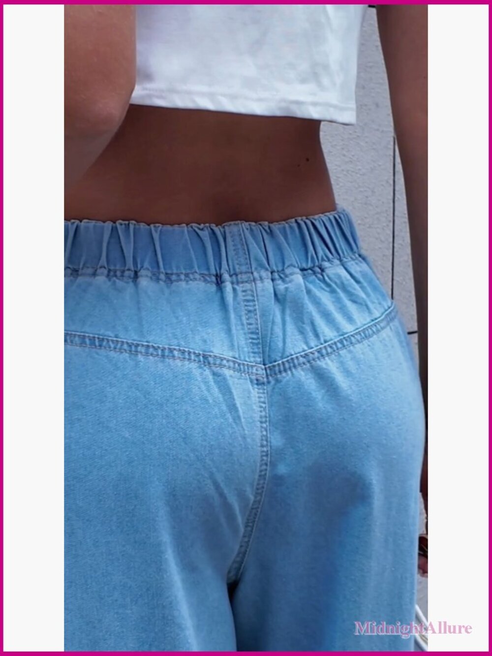 Ruffle Wide Leg Cropped Jeans High Waisted Baggy Denim Pants with Pockets - Picture 7 of 7